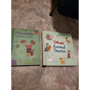 PINOCCHIO AND THE WHALE with Animal Stories lot of 2 Walt Disney books